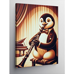 Kanvas Tablo Klarinet Çalan Penguen 100x140 cm