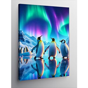 Kanvas Tablo Aurora Ve Penguenler 100x140 cm