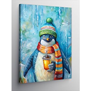 Kanvas Tablo Atkılı Penguen İçecek İçerken 100x140 cm