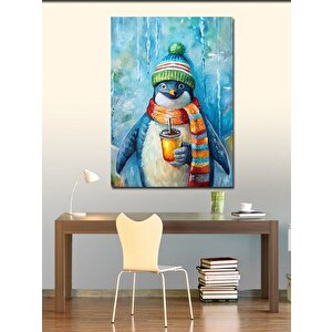 Kanvas Tablo Atkılı Penguen İçecek İçerken 100x140 cm