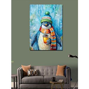 Kanvas Tablo Atkılı Penguen İçecek İçerken 70x100 cm