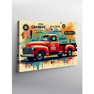 Kanvas Tablo Vintage Kırmızı Kamyonet 100x140 cm