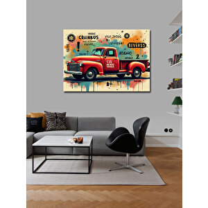 Kanvas Tablo Vintage Kırmızı Kamyonet 100x140 cm
