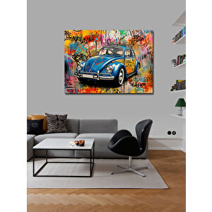 Kanvas Tablo Mavi Retro Vosvos Çizimi 50x70 cm