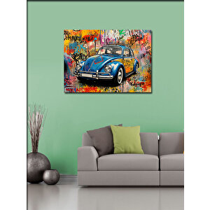 Kanvas Tablo Mavi Retro Vosvos Çizimi 50x70 cm