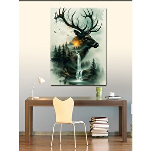 Kanvas Tablo Geyik Ve Şelale 70x100 cm