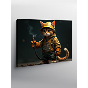 Kanvas Tablo Şapkalı Kedi Portresi 100x140 cm
