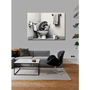 Kanvas Tablo Tuvalette Oturan Kirpi Figürü 70x100 cm