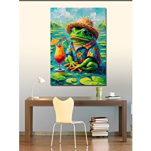 Kanvas Tablo Hawaii Şapkalı Kurbağa 70x100 cm