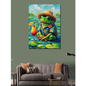 Kanvas Tablo Hawaii Şapkalı Kurbağa 70x100 cm