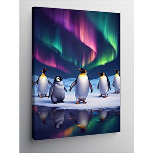 Kanvas Tablo Kutup Işıkları Ve Penguenler 100x140 cm