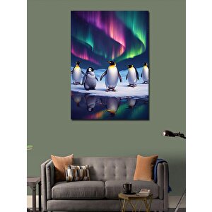 Kanvas Tablo Kutup Işıkları Ve Penguenler 100x140 cm