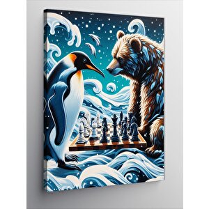 Kanvas Tablo Satranç Oynayan Penguen 70x100 cm