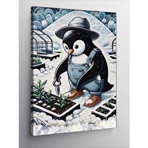 Kanvas Tablo Karlı Bahçivan Penguen 100x140 cm
