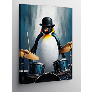 Kanvas Tablo Bateri Çalan Penguen 100x140 cm