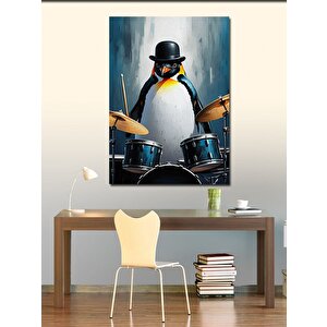 Kanvas Tablo Bateri Çalan Penguen 100x140 cm