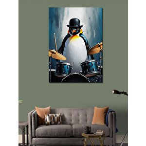Kanvas Tablo Bateri Çalan Penguen 100x140 cm