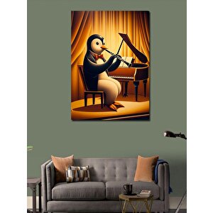 Kanvas Tablo Penguenin Klarnette Yolculuğu 100x140 cm