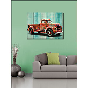 Kanvas Tablo Nostaljik Kırmızı Kamyonet 100x140 cm