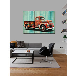Kanvas Tablo Nostaljik Kırmızı Kamyonet 70x100 cm