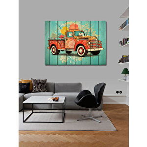 Kanvas Tablo Nostaljik Kırmızı Kamyonet 100x140 cm