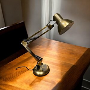 Akrobat Masa Lambası 360° Hareketli Masa Üstü Noas Münih Eskitme Bronz Çalışma Masası Lambası + Led Ampul