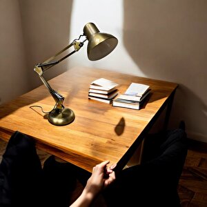Akrobat Masa Lambası 360° Hareketli Masa Üstü Noas Münih Eskitme Bronz Çalışma Masası Lambası + Led Ampul
