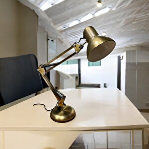 Akrobat Masa Lambası 360° Hareketli Masa Üstü Noas Münih Eskitme Bronz Çalışma Masası Lambası + Led Ampul