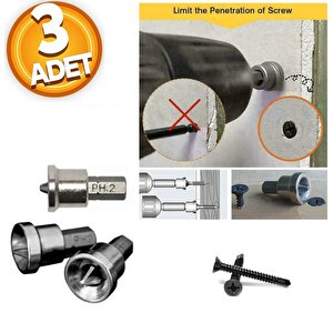 Alçıpan Vidalama Matkap Ucu Ph2 X25 S2 Çeliği Şapkalı Sınırlayıcı Bits Ucu 3 Adet Stoplu Yıldız Uç