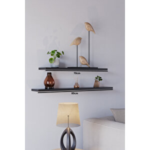 70 Cm 80 Cm 2li Mdf Mat Siyah Uçan Duvar Rafı Gizli Bağlantı Kitaplık
