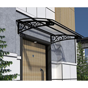 Metal Taşıyıcılı Kapı Üstü Pratik Sundurma Siyah - Şeffaf Levha 130 X 80 Md2