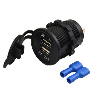 Se-2406 Su Geçirmez Kapaklı 12-24v Çift Usb Tekne Araba Şarj Soketi 2'li 5v/1a - 5v/2.1a Usb Şarj