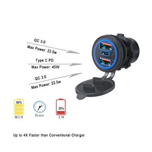 Se-2404 3port Usb Şarj Soketi Karavan Araç Tekne Şarj Cihazı 12-24v Usb Çıkışı Dokunmatik Panel