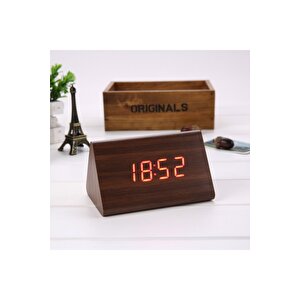 Fonksiyonel Üçgen Led Dijital Masa Saati, Kahve, 12x8 Kahverengi
