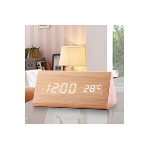 Fonksiyonel Üçgen Led Dijital Masa Saati, Krem, 15x8 Krem