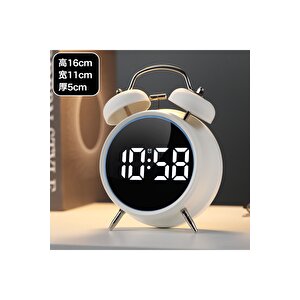 Fonksiyonel Yuvarlak Led Dijital Masa Saati, Beyaz, 16x11 Beyaz