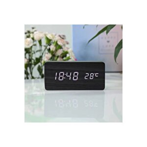 Fonksiyonel Dikdörtgen Led Dijital Masa Saati, Siyah, 15x7 Siyah