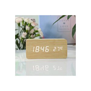 Fonksiyonel Dikdörtgen Led Dijital Masa Saati, Krem, 15x7 Krem