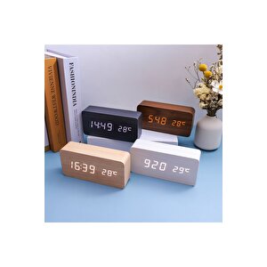 Fonksiyonel Dikdörtgen Led Dijital Masa Saati, Krem, 15x7 Krem