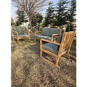 Doğal Ahşap Bahçe Oturma Takımı - 3'lü Set (2 Tekli + 1 İkili Koltuk)
