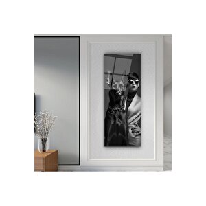 Kadın Ve Köpek Panoramik Cam Tablo | Hediyelik, Dekoratif, Ofis, Mutfak 35x90 cm