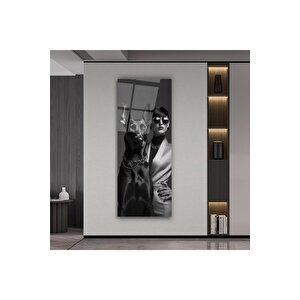 Kadın Ve Köpek Panoramik Cam Tablo | Hediyelik, Dekoratif, Ofis, Mutfak 35x90 cm