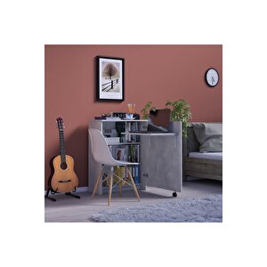 Çalışma Odası Fonksiyonel Kitaplık + Katlanır Masa Md002 Retro Taş