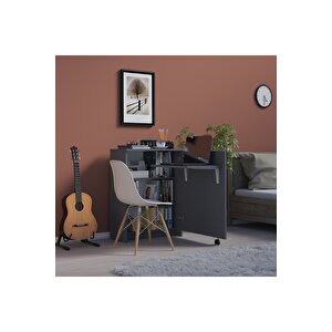 Çalışma Odası Fonksiyonel Kitaplık + Katlanır Masa Md002 Antrasit Gri