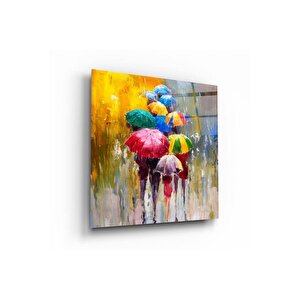 Renkli Şemsiyeler Cam Tablo | Hediyelik, Dekoratif, Ofis, Mutfak 30x30 cm
