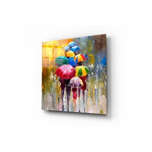 Renkli Şemsiyeler Cam Tablo | Hediyelik, Dekoratif, Ofis, Mutfak 30x30 cm