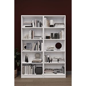 Modern 10 Raflı Ev Ofis Kütüphane Kitaplık %100 MDF Dekoratif Kitaplık K003 Beyaz