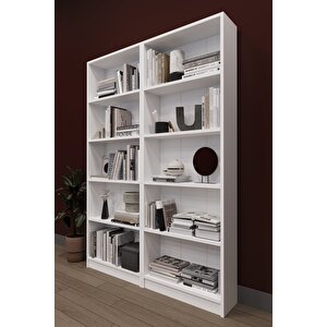 Modern 10 Raflı Ev Ofis Kütüphane Kitaplık %100 MDF Dekoratif Kitaplık K003 Beyaz