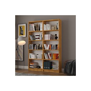 5 Raflı (5 Bölmeli̇) 2 Modüllü Kitaplık Çalışma Odası Ofis Modern Dekoratif Kitaplık Akça Ağaç Petra