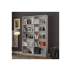 5 Raflı (5 Bölmeli̇) 2 Modüllü Kitaplık Çalışma Odası Ofis Modern Dekoratif Kitaplık Akça Ağaç Kül Gri